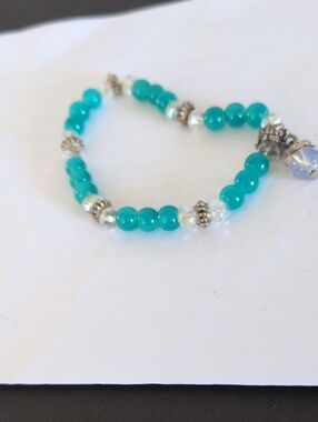 Turquoise Bead Stretch Bracelet with Silver Accents